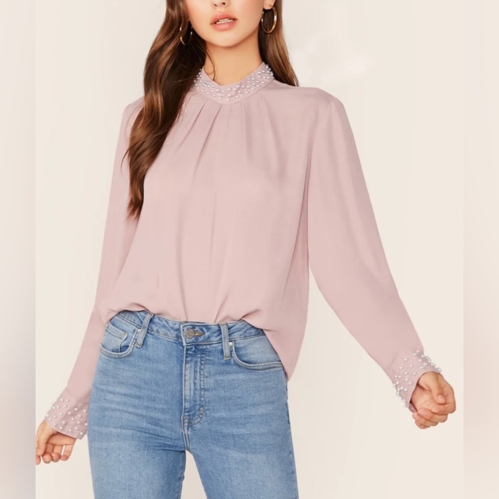 Pink Classic Top Pearls details “S”